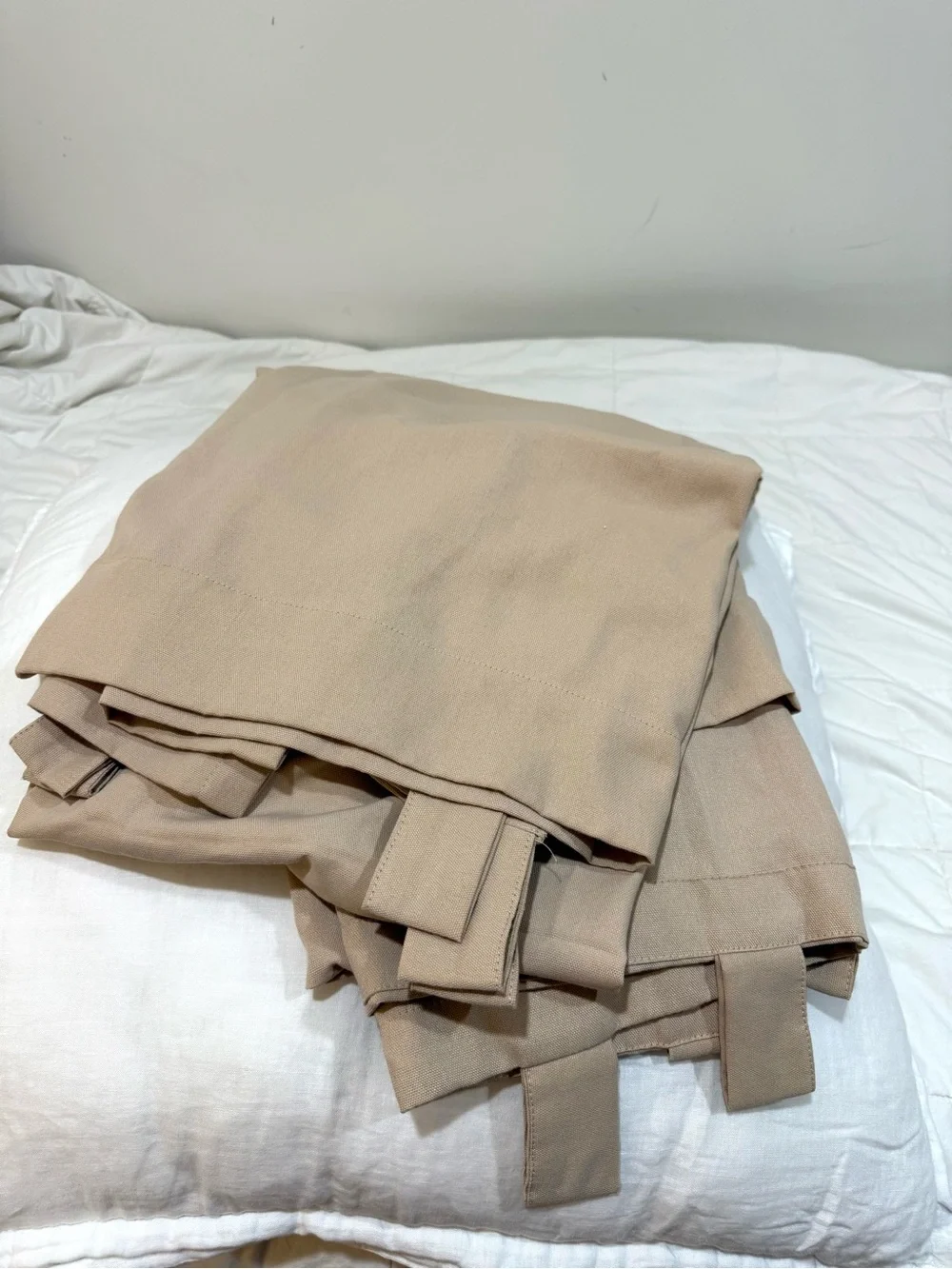 Beige Tab Curtain Panel - Solid Neutral Drapery Set of 2 - 82x40”